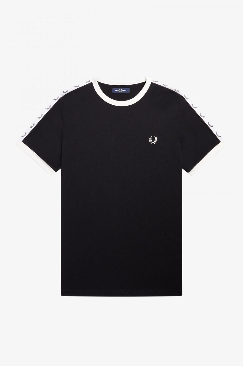 Camiseta Fred Perry Taped Ringer Hombre Negros | EMXVG94336