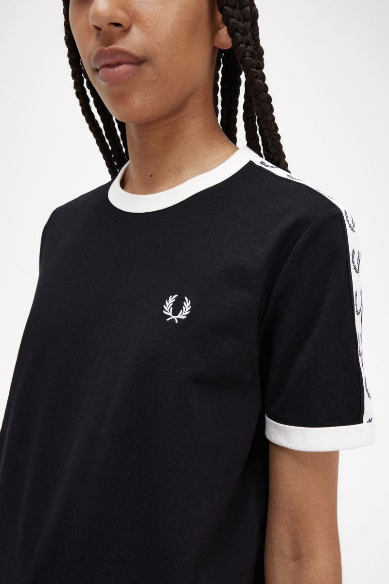 Camiseta Fred Perry Taped Ringer Mujer Negros | MMXHR51604