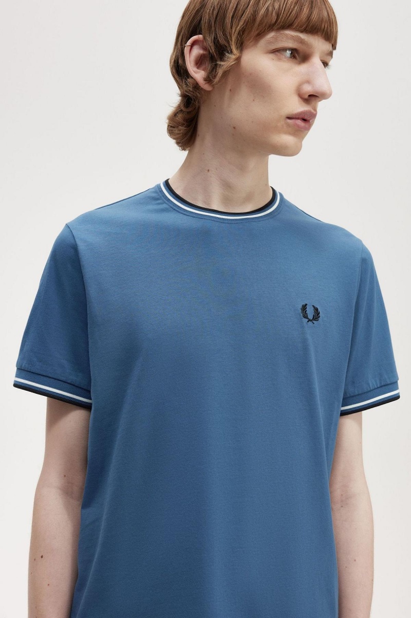 Camiseta Fred Perry Twin Tipped Hombre Azules | MXJKU40874