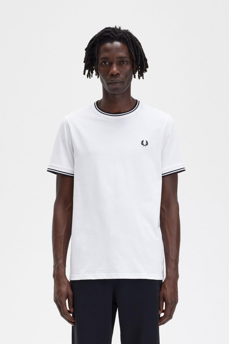 Camiseta Fred Perry Twin Tipped Hombre Blancos | MMXFT94204