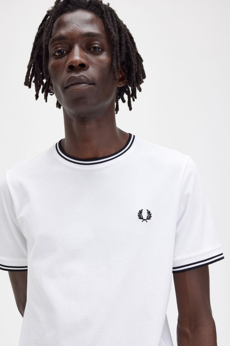 Camiseta Fred Perry Twin Tipped Hombre Blancos | MMXFT94204