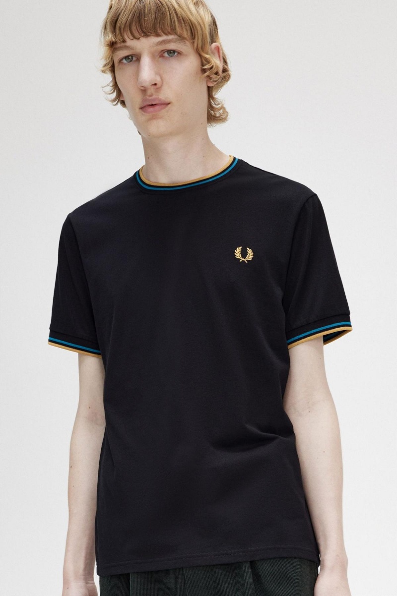 Camiseta Fred Perry Twin Tipped Hombre Negros Azules Azules | PMXER55782