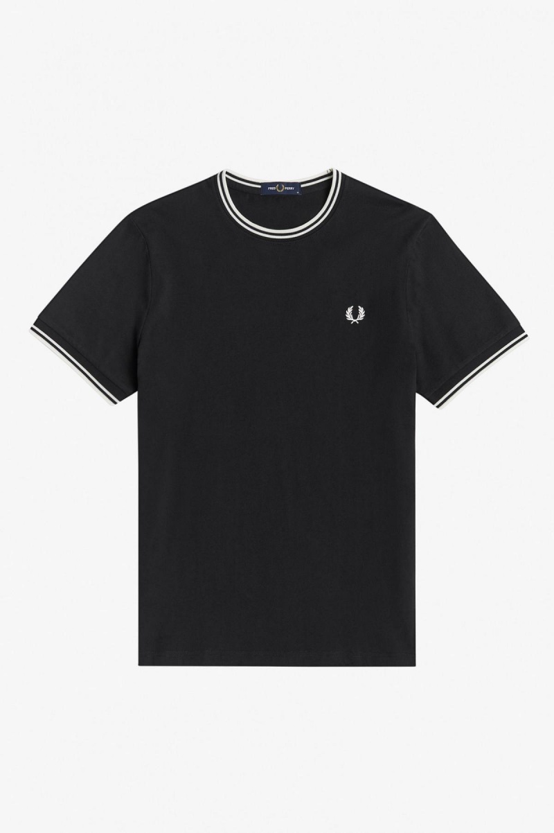 Camiseta Fred Perry Twin Tipped Hombre Negros | MMXHR28549