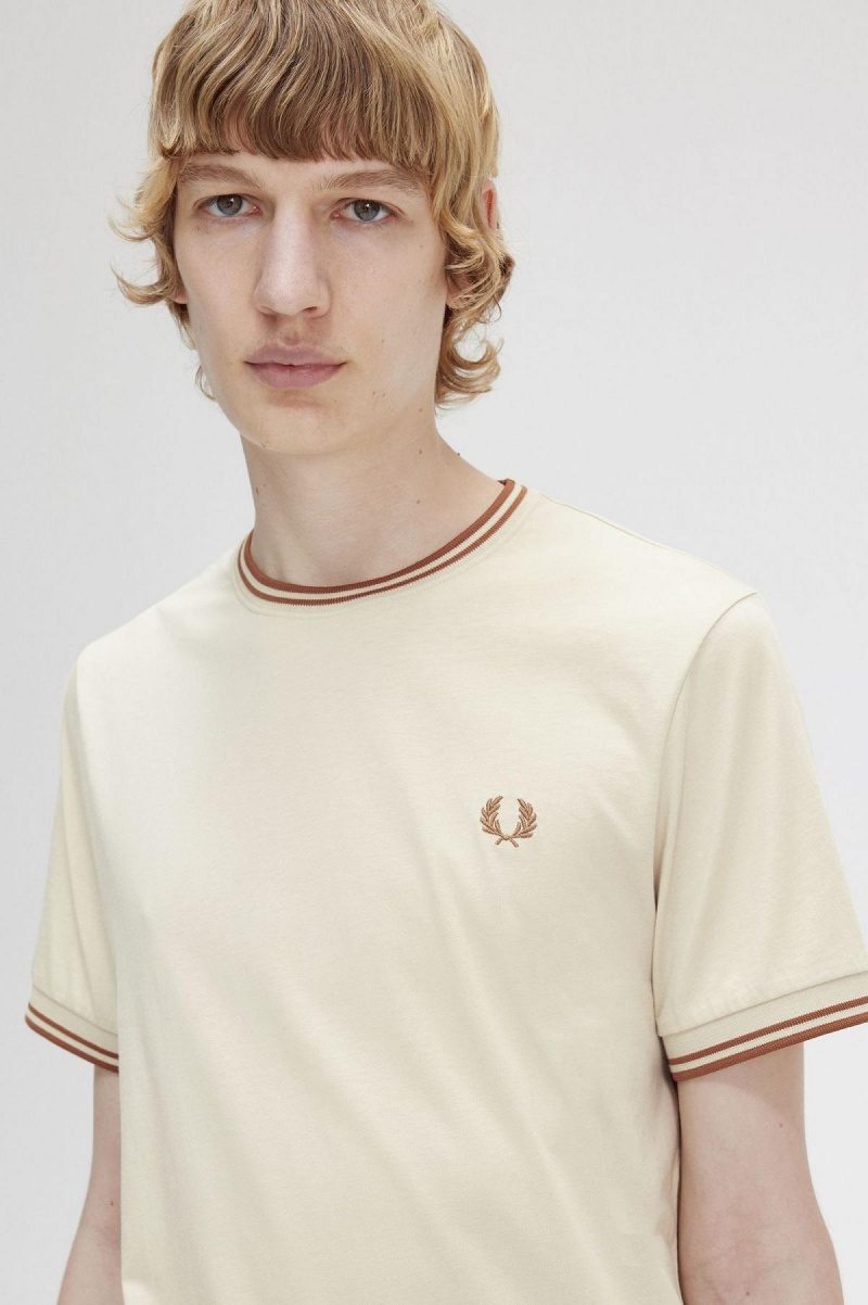 Camiseta Fred Perry Twin Tipped Hombre Oatmeal | MXZPD67241