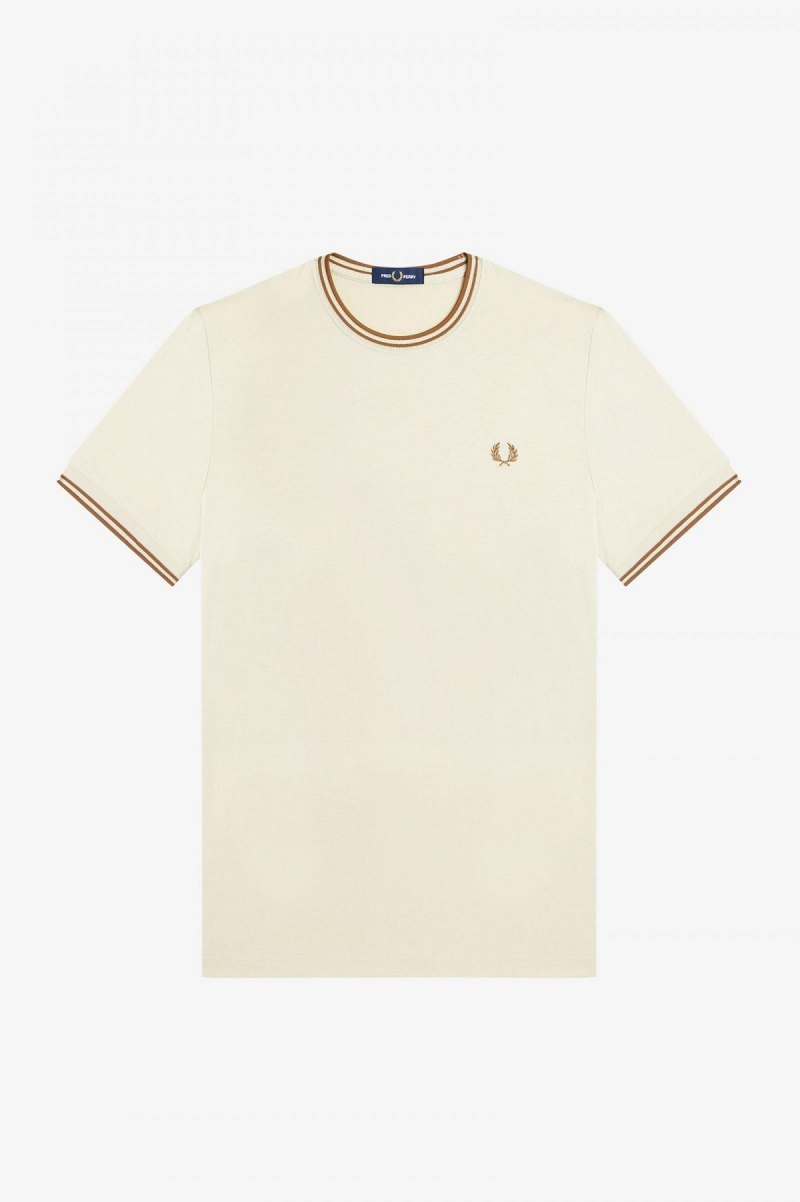 Camiseta Fred Perry Twin Tipped Hombre Oatmeal | MXZPD67241