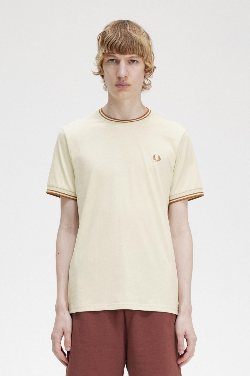 Camiseta Fred Perry Twin Tipped Hombre Oatmeal | MXZPD67241