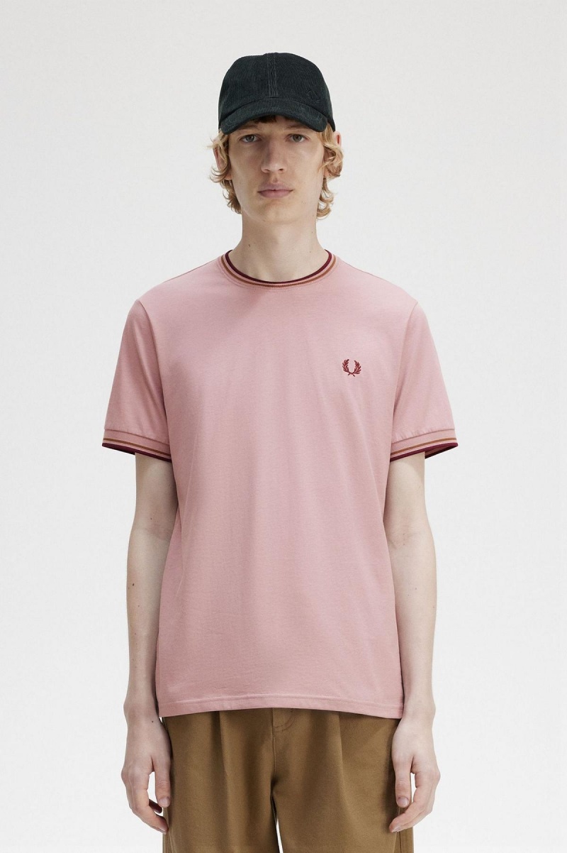 Camiseta Fred Perry Twin Tipped Hombre Rosas Rosas | BMXSO21455