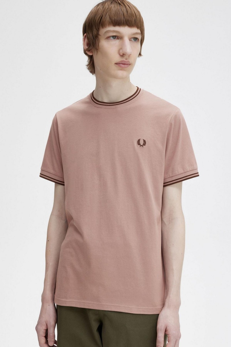 Camiseta Fred Perry Twin Tipped Hombre Rosas Oscuro Marrom | TMXWZ54269