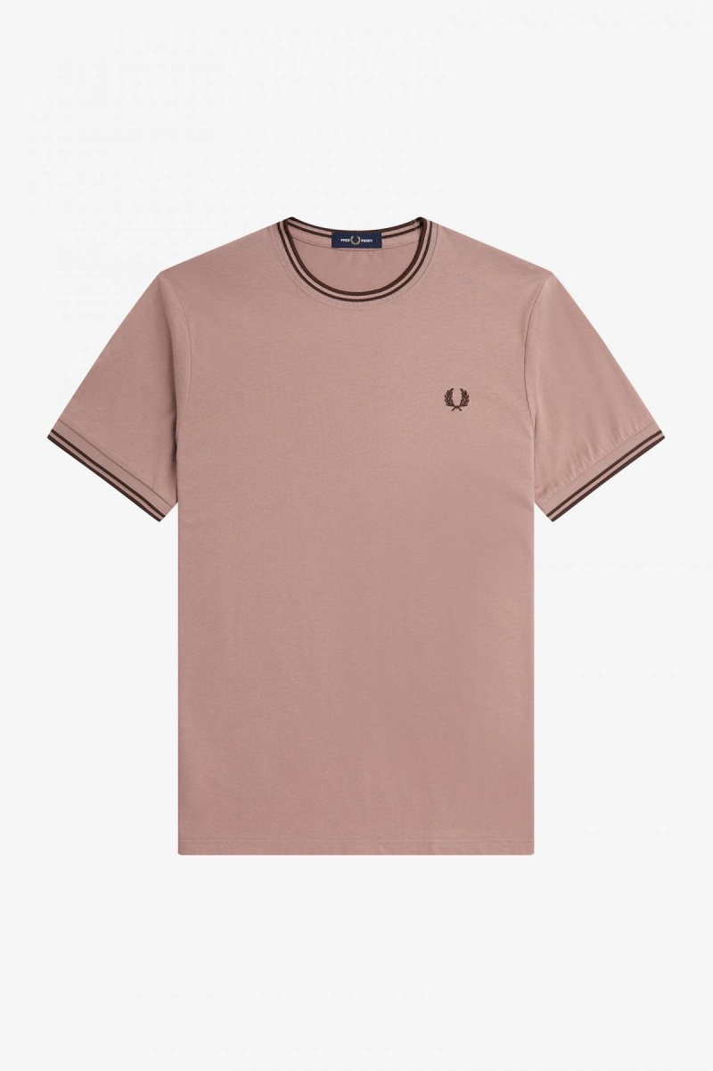 Camiseta Fred Perry Twin Tipped Hombre Rosas Oscuro Marrom | TMXWZ54269