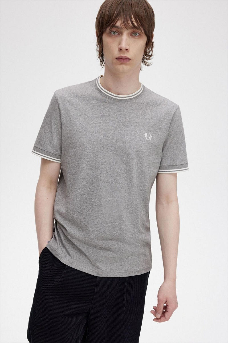 Camiseta Fred Perry Twin Tipped Hombre Steel Marl | DMXVO32394