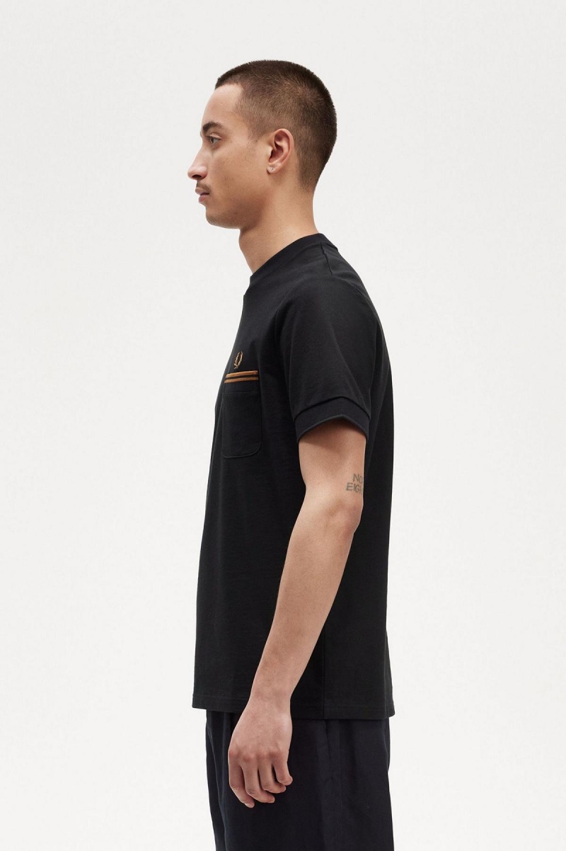 Camiseta Fred Perry Twin Tipped Pocket Hombre Negros | MXJZR37976