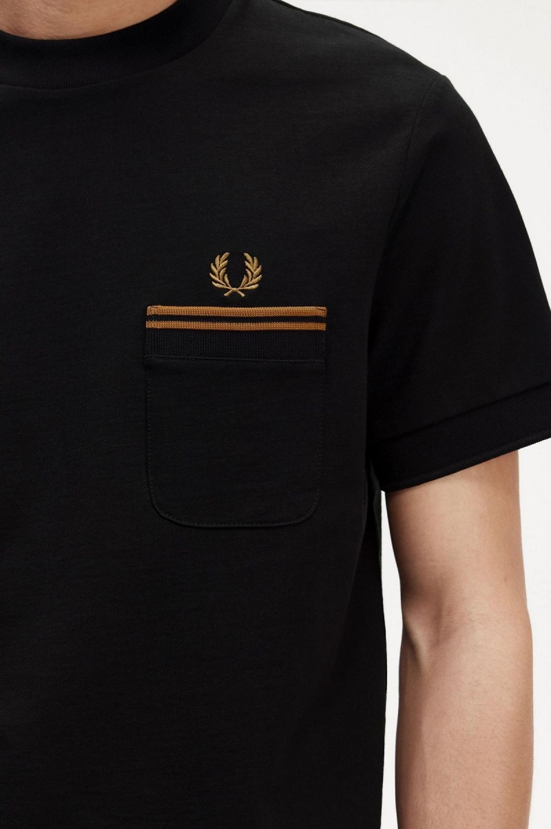 Camiseta Fred Perry Twin Tipped Pocket Hombre Negros | MXJZR37976