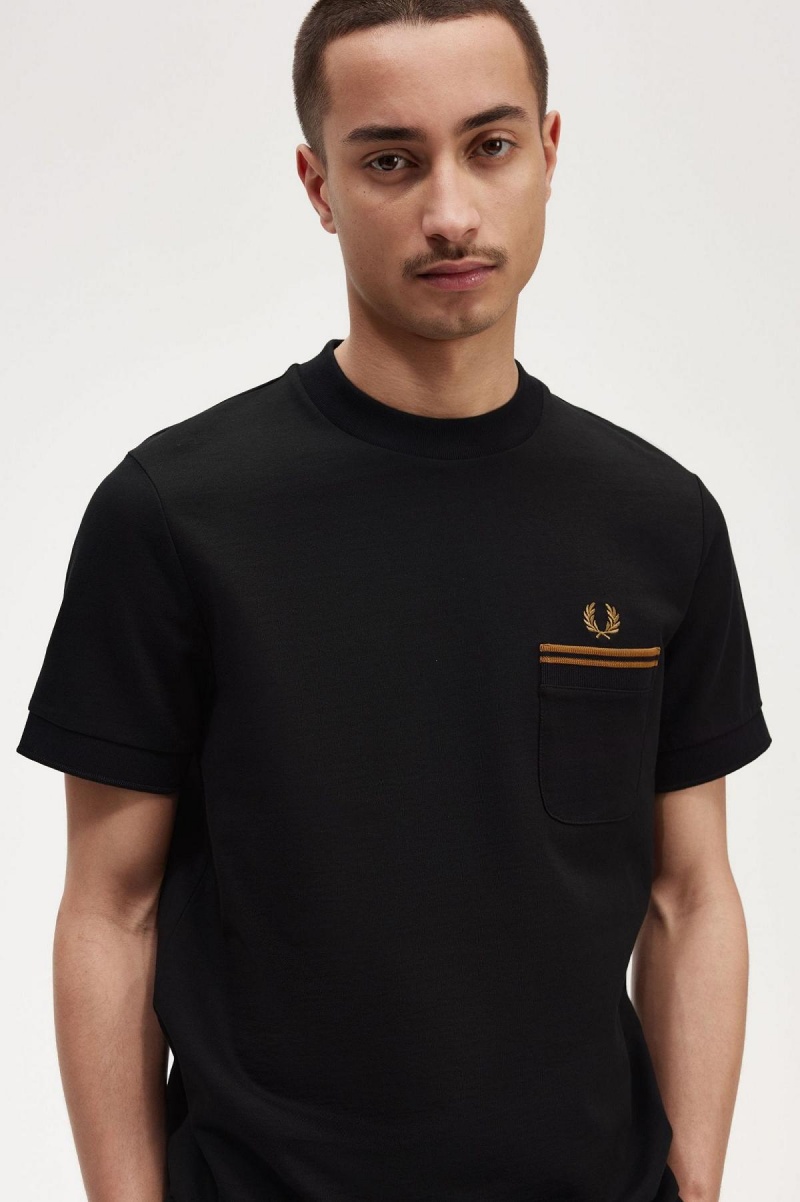 Camiseta Fred Perry Twin Tipped Pocket Hombre Negros | MXJZR37976