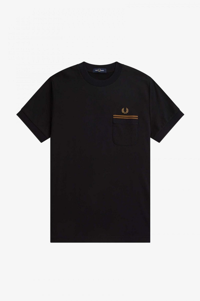 Camiseta Fred Perry Twin Tipped Pocket Hombre Negros | MXJZR37976