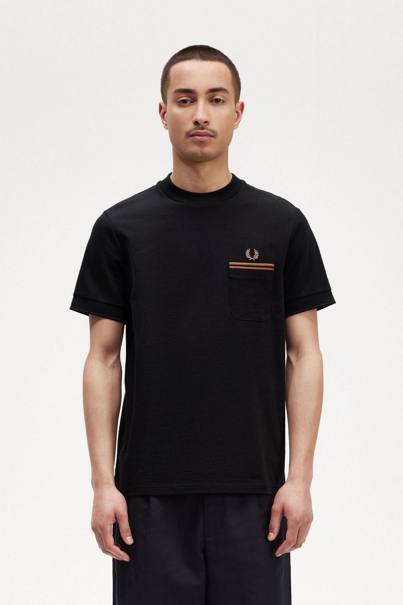 Camiseta Fred Perry Twin Tipped Pocket Hombre Negros | MXJZR37976