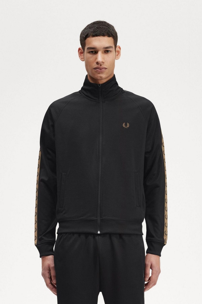 Chandals Fred Perry Contrast Tape Pista Jacket Hombre Negros | MMXFT63303