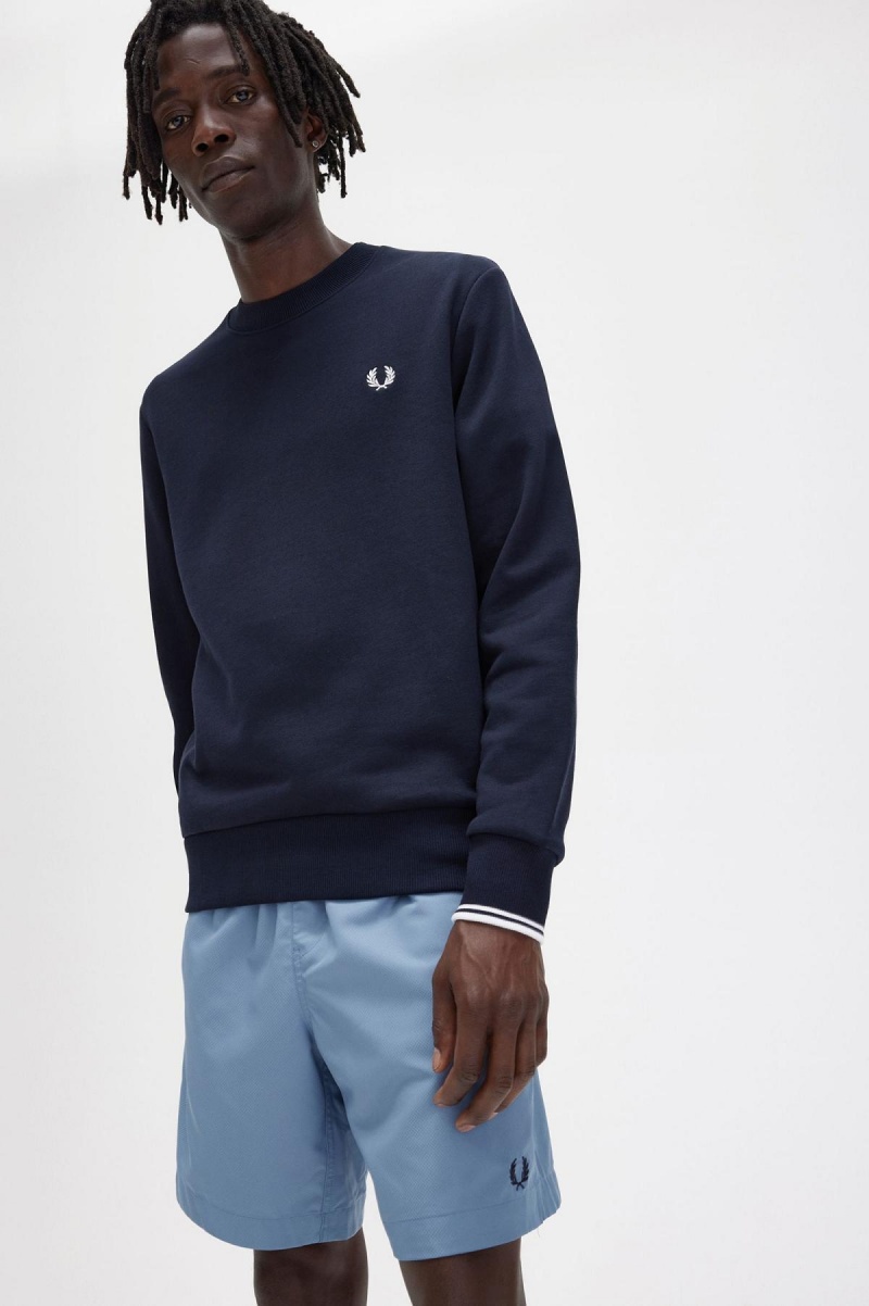 Chandals Fred Perry Crew Neck Sweatshirt Hombre Azul Marino | EMXVG13129