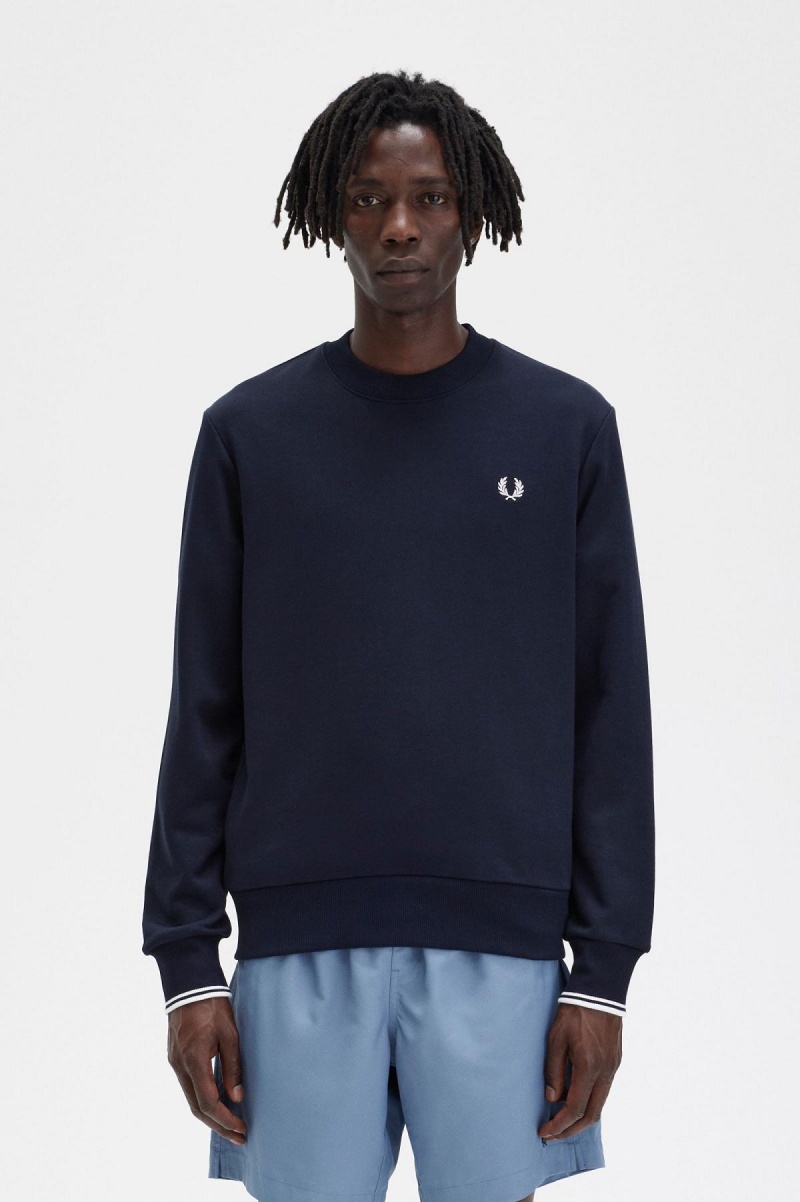 Chandals Fred Perry Crew Neck Sweatshirt Hombre Azul Marino | EMXVG13129