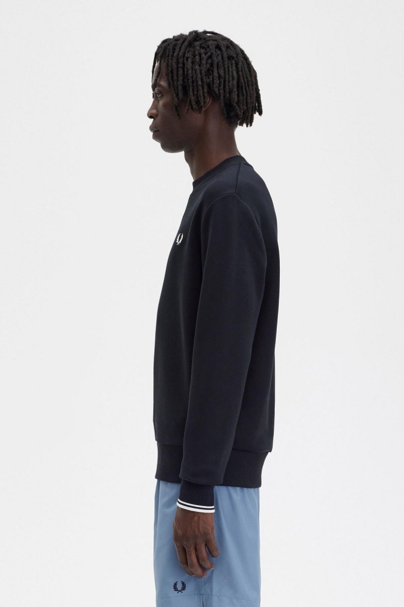 Chandals Fred Perry Crew Neck Sweatshirt Hombre Negros | UMXTG27231