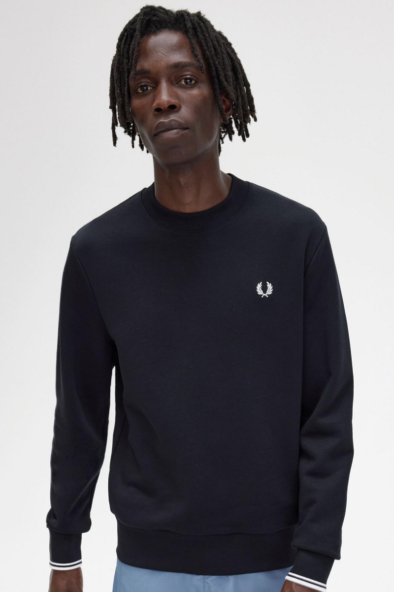 Chandals Fred Perry Crew Neck Sweatshirt Hombre Negros | UMXTG27231