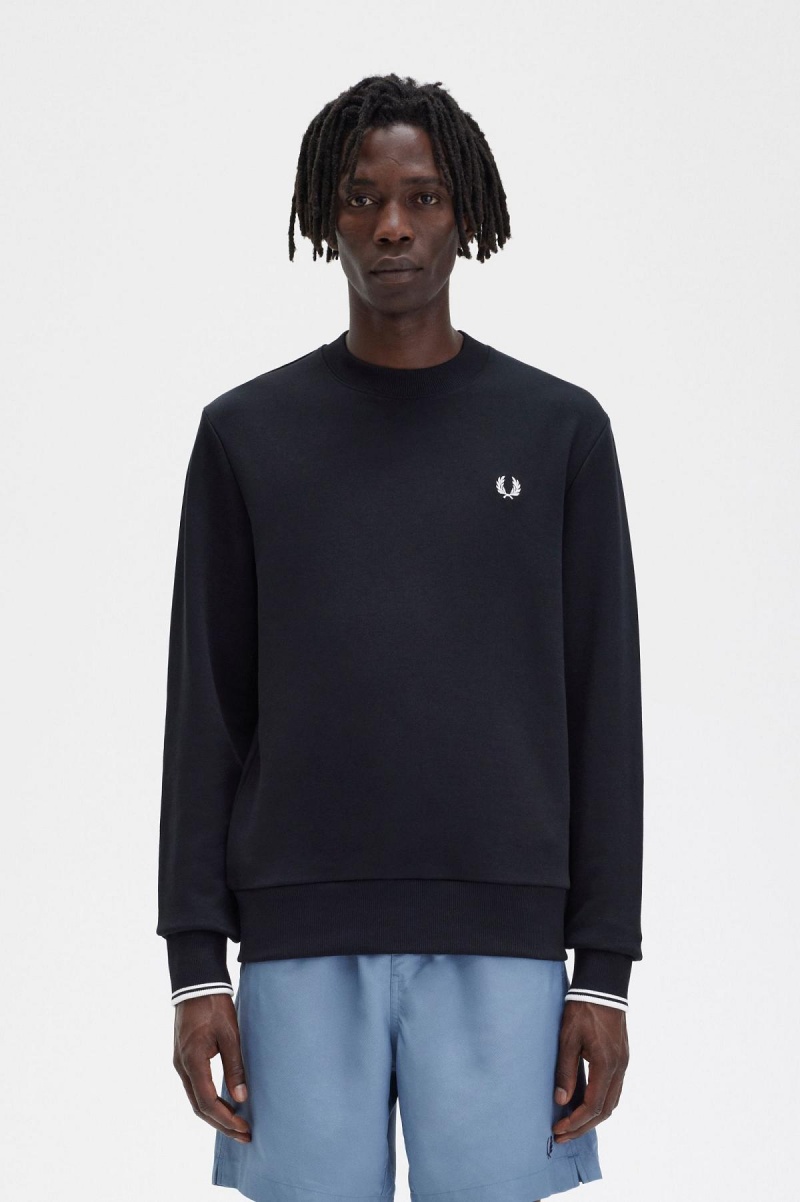 Chandals Fred Perry Crew Neck Sweatshirt Hombre Negros | UMXTG27231