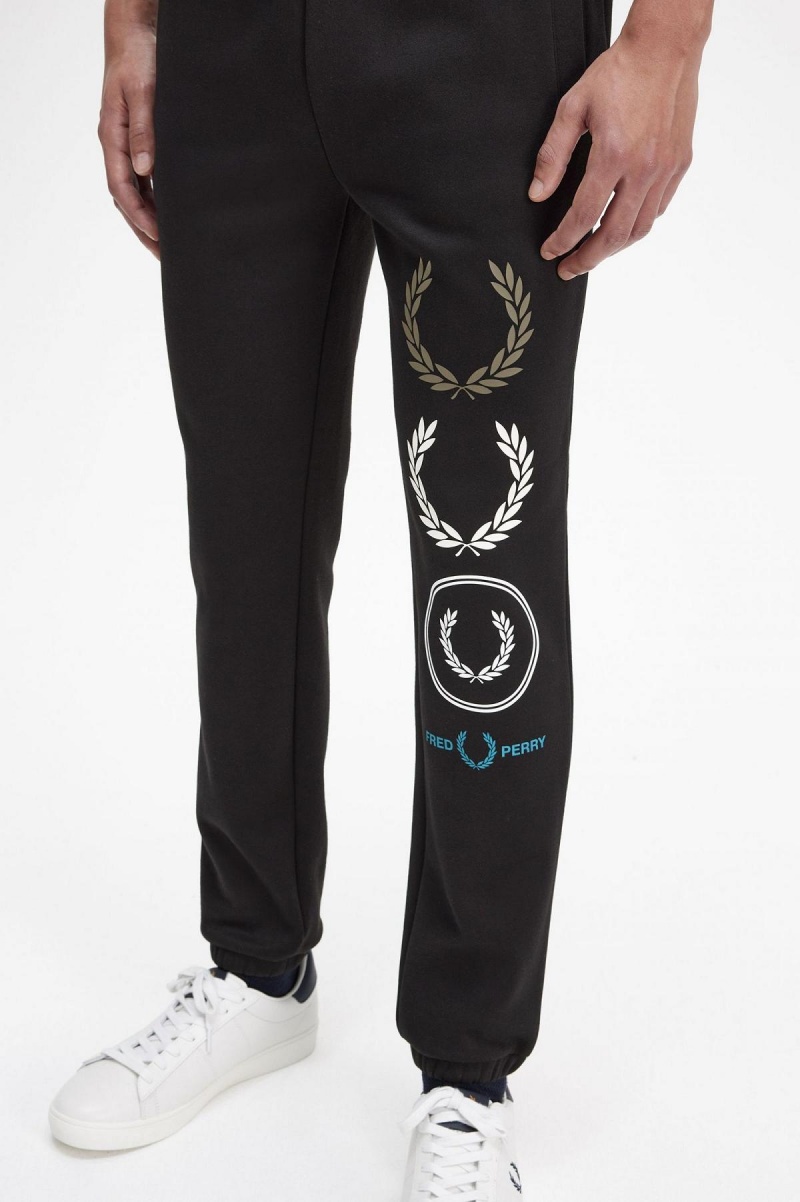 Chandals Fred Perry Estampados Branding Sweatpants Hombre Negros | MXJBT65861