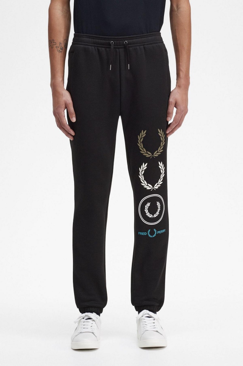 Chandals Fred Perry Estampados Branding Sweatpants Hombre Negros | MXJBT65861