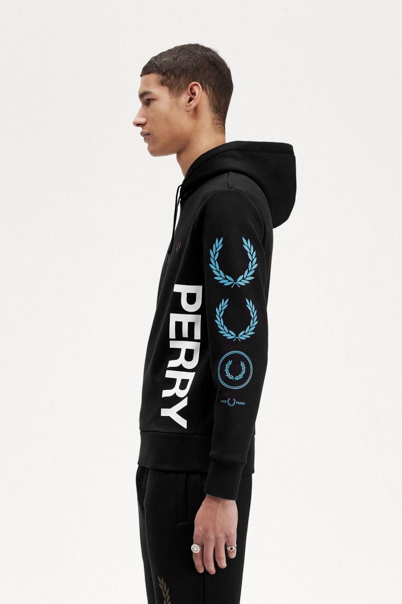 Chandals Fred Perry Estampados Branding Encapuchado Sweatshirt Hombre Negros | LMXTR13935