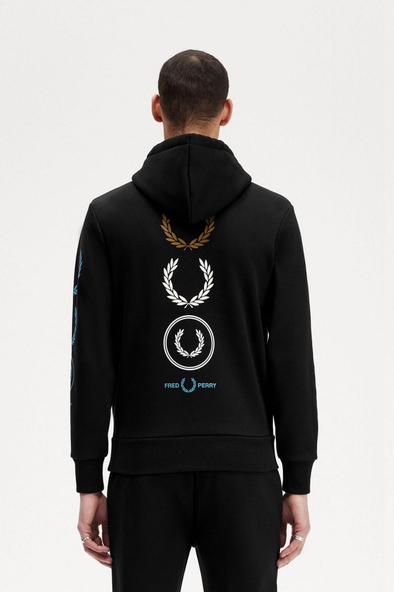 Chandals Fred Perry Estampados Branding Encapuchado Sweatshirt Hombre Negros | LMXTR13935