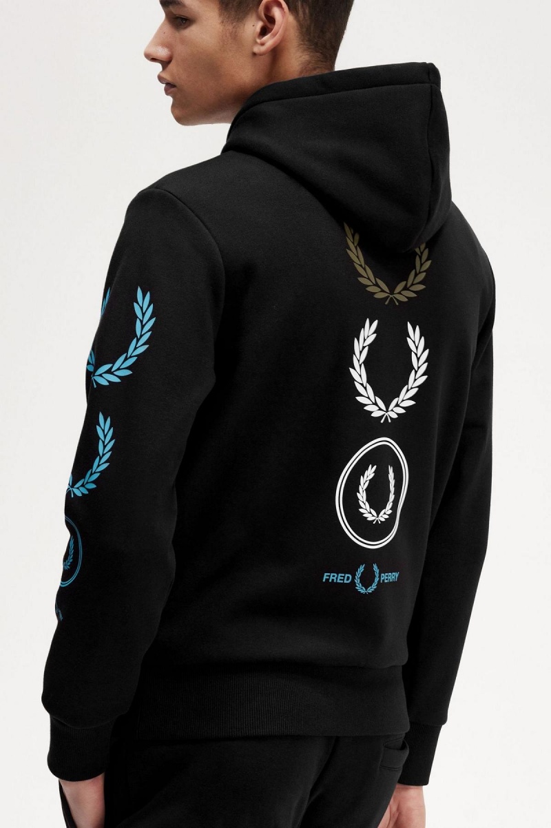 Chandals Fred Perry Estampados Branding Encapuchado Sweatshirt Hombre Negros | LMXTR13935