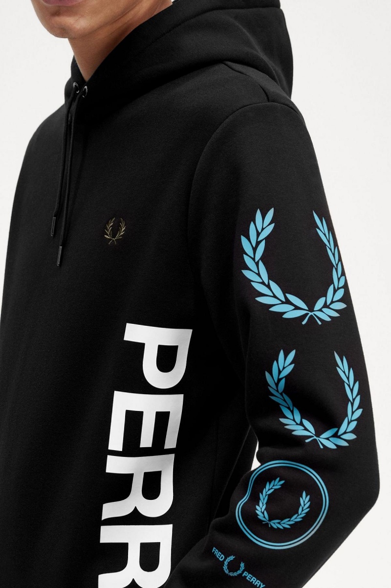 Chandals Fred Perry Estampados Branding Encapuchado Sweatshirt Hombre Negros | LMXTR13935