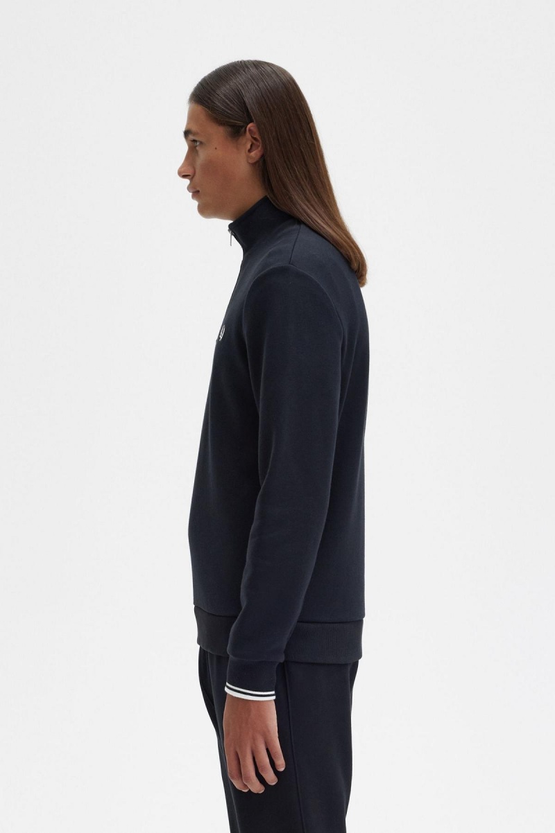 Chandals Fred Perry Half Zip Sweatshirt Hombre Negros | PMXQX46623