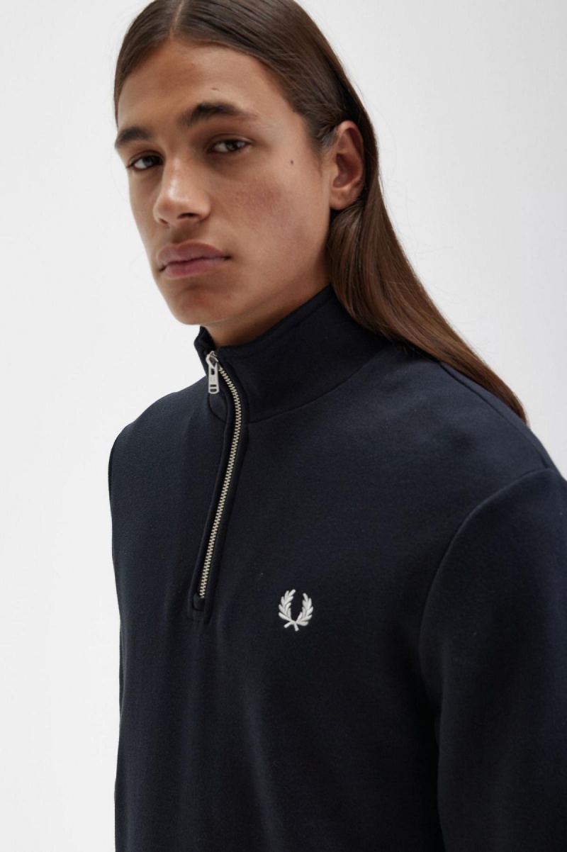 Chandals Fred Perry Half Zip Sweatshirt Hombre Negros | PMXQX46623