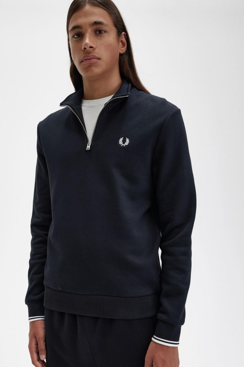 Chandals Fred Perry Half Zip Sweatshirt Hombre Negros | PMXQX46623