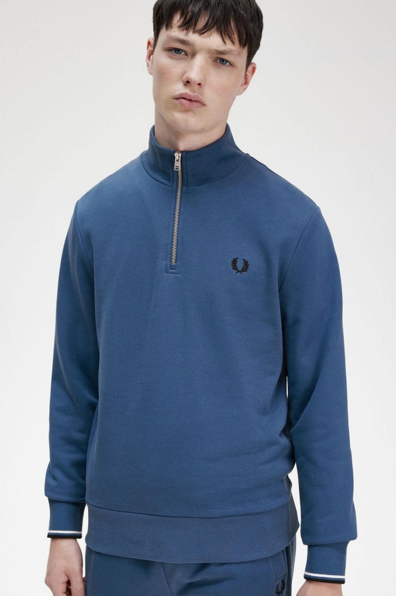 Chandals Fred Perry Half Zip Sweatshirt Hombre Azules | UMXTG68408