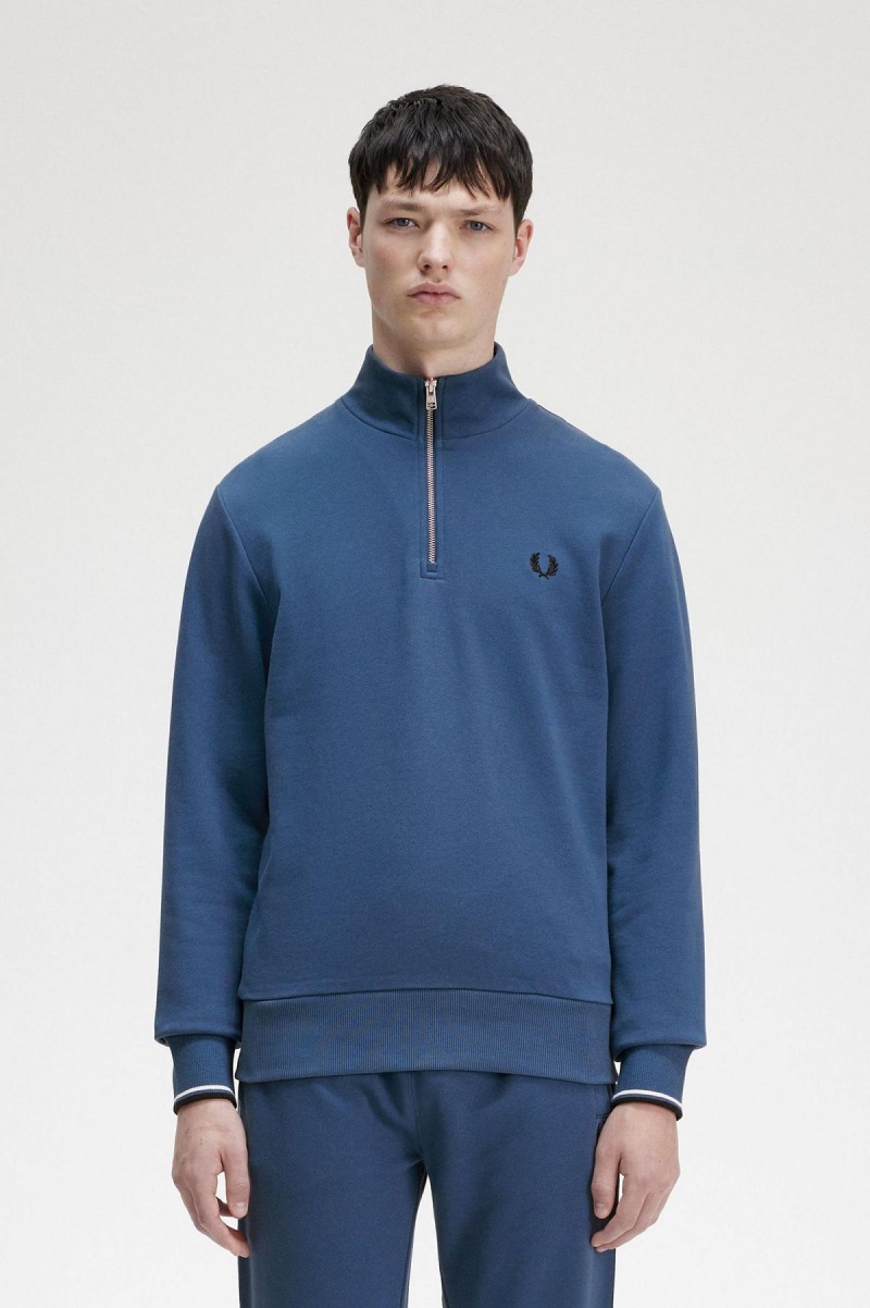 Chandals Fred Perry Half Zip Sweatshirt Hombre Azules | UMXTG68408