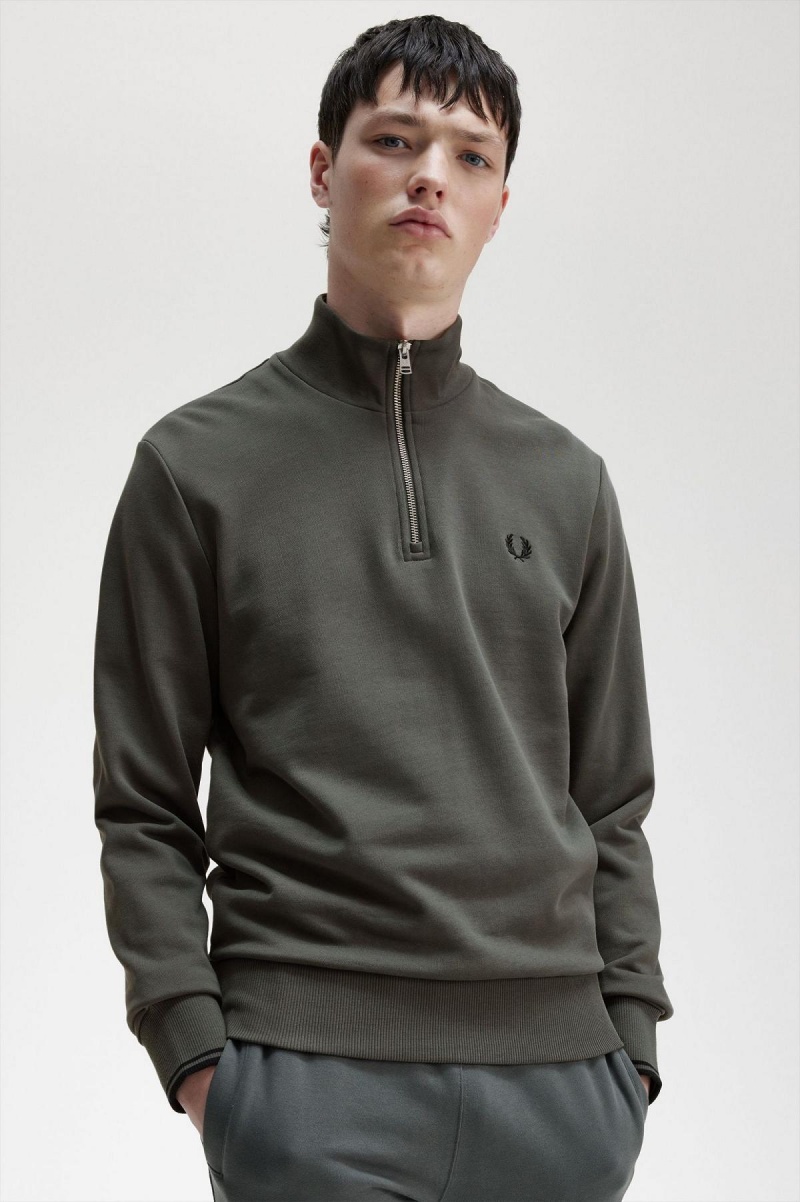 Chandals Fred Perry Half Zip Sweatshirt Hombre Verdes | QMXWA85421