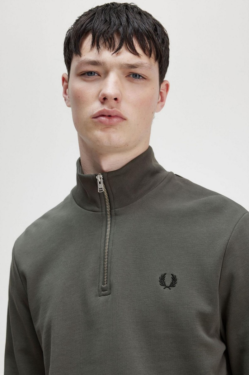 Chandals Fred Perry Half Zip Sweatshirt Hombre Verdes | QMXWA85421