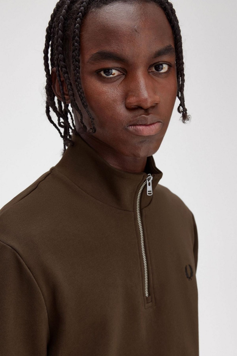 Chandals Fred Perry Half Zip Sweatshirt Hombre Burnt Tobacco | LMXSX69753