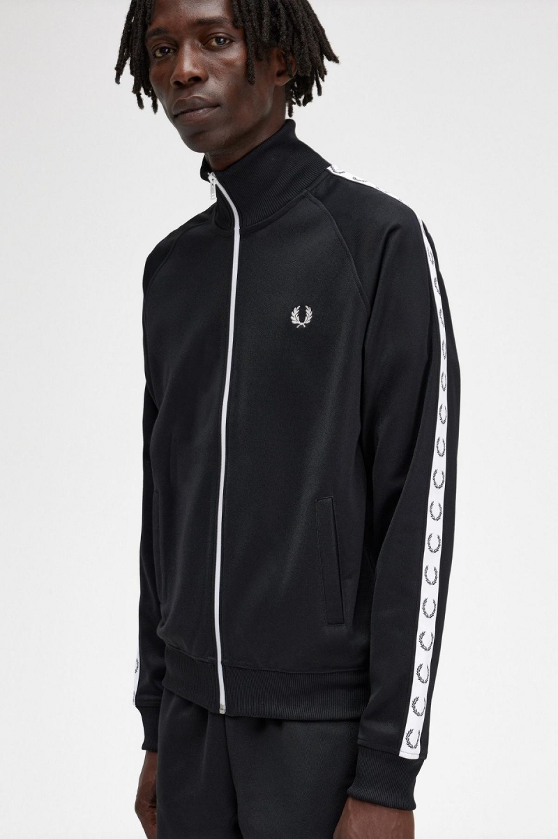 Chandals Fred Perry Taped Pista Jacket Hombre Negros | FMXUI75335