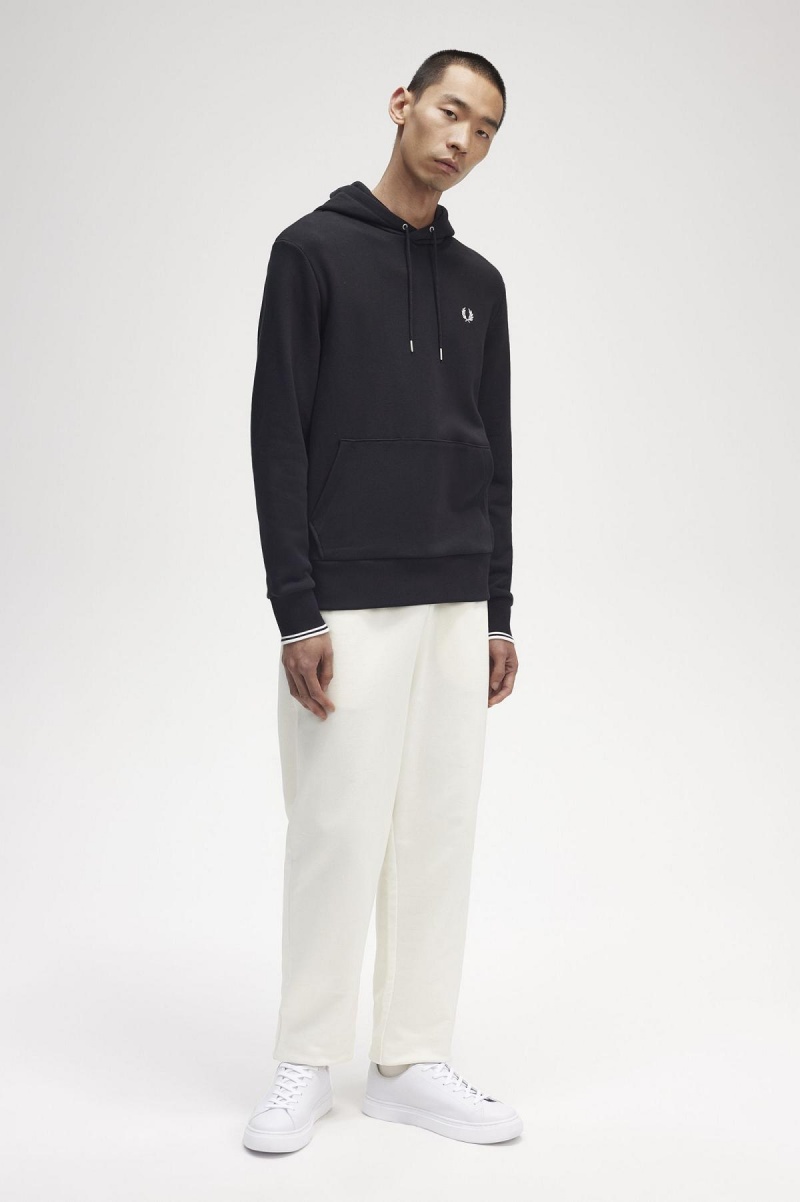 Chandals Fred Perry Tipped Encapuchado Sweatshirt Hombre Negros | GMXUC14580