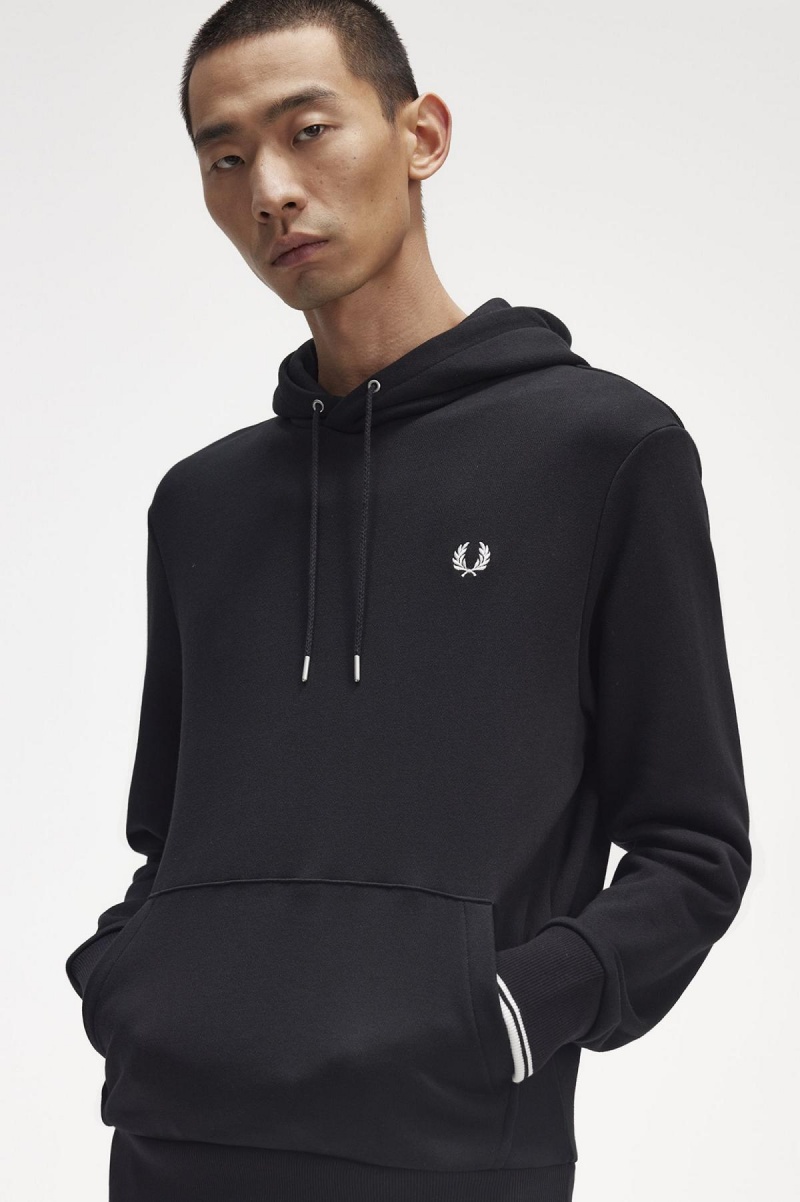 Chandals Fred Perry Tipped Encapuchado Sweatshirt Hombre Negros | GMXUC14580