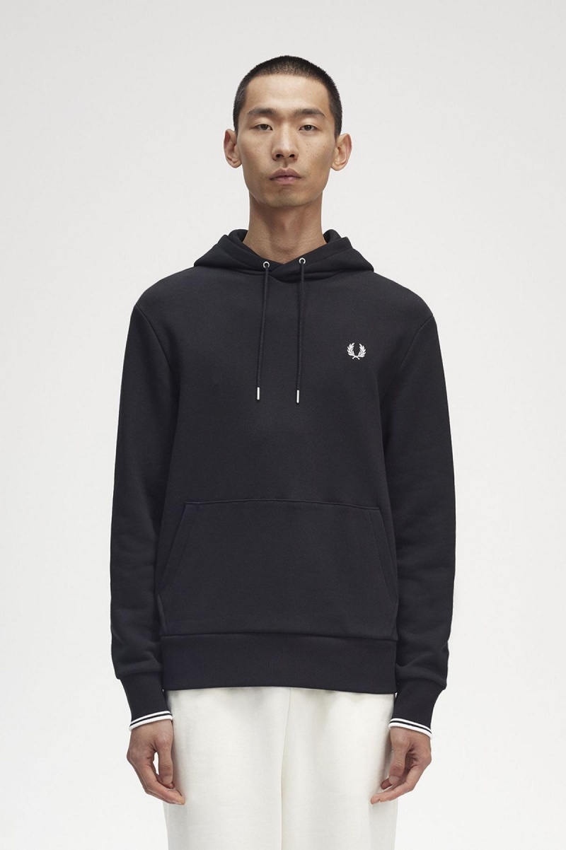 Chandals Fred Perry Tipped Encapuchado Sweatshirt Hombre Negros | GMXUC14580