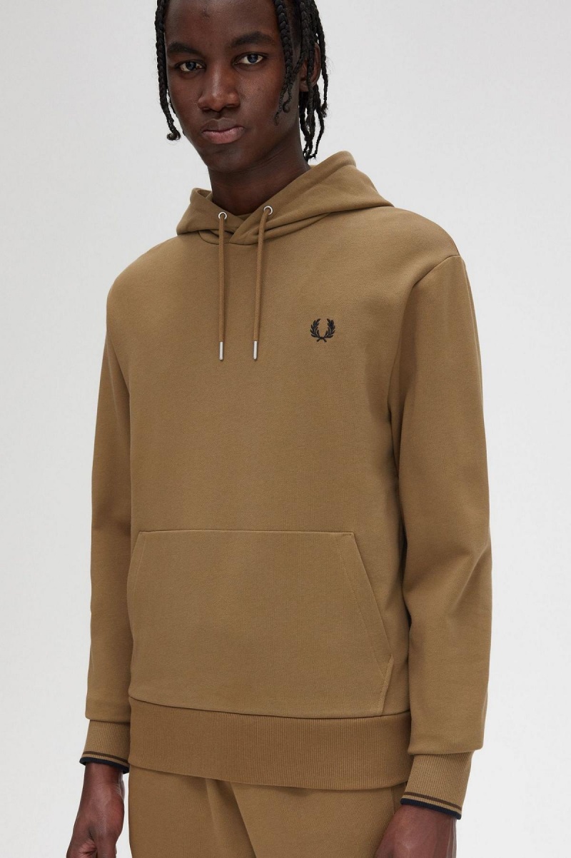 Chandals Fred Perry Tipped Encapuchado Sweatshirt Hombre Shaded Stone / Burnt Tobacco | DMXVO63633