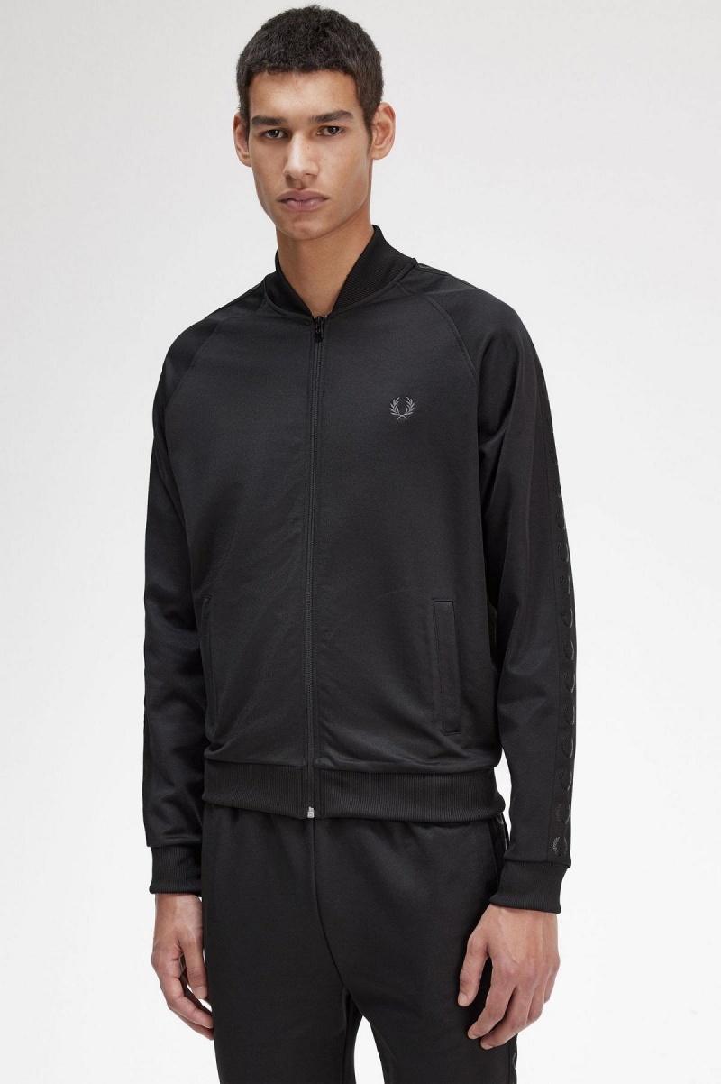 Chandals Fred Perry Tonal Tape Pista Jacket Hombre Negros | MXDFL21687