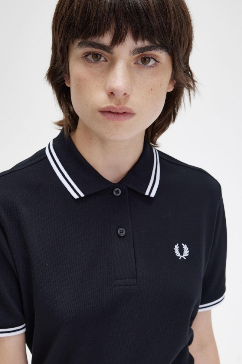 Fred Perry Shirt Fred Perry G3600 Mujer Negros Blancos Blancos | SMXNY76401