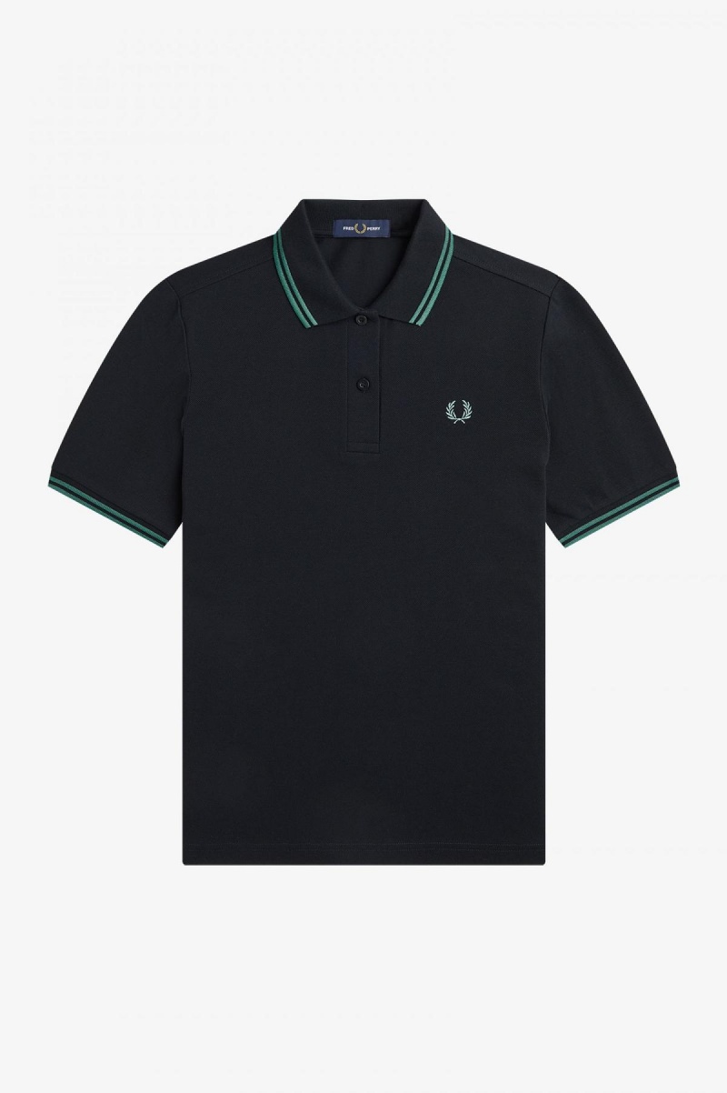 Fred Perry Shirt Fred Perry G3600 Mujer Negros Verde Menta Oscuro Verde Menta Oscuro | MXJKU74650