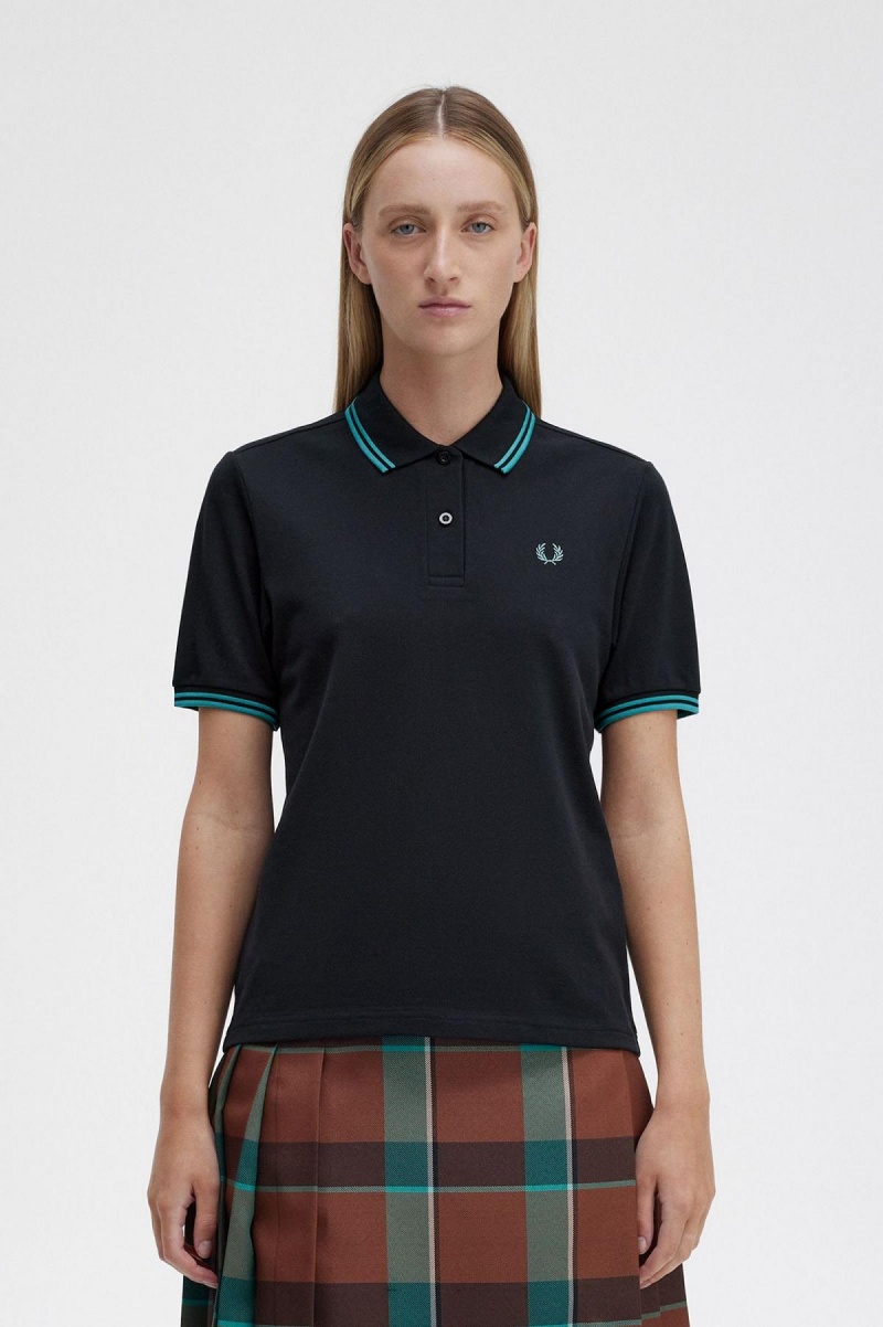 Fred Perry Shirt Fred Perry G3600 Mujer Negros Verde Menta Oscuro Verde Menta Oscuro | MXJKU74650