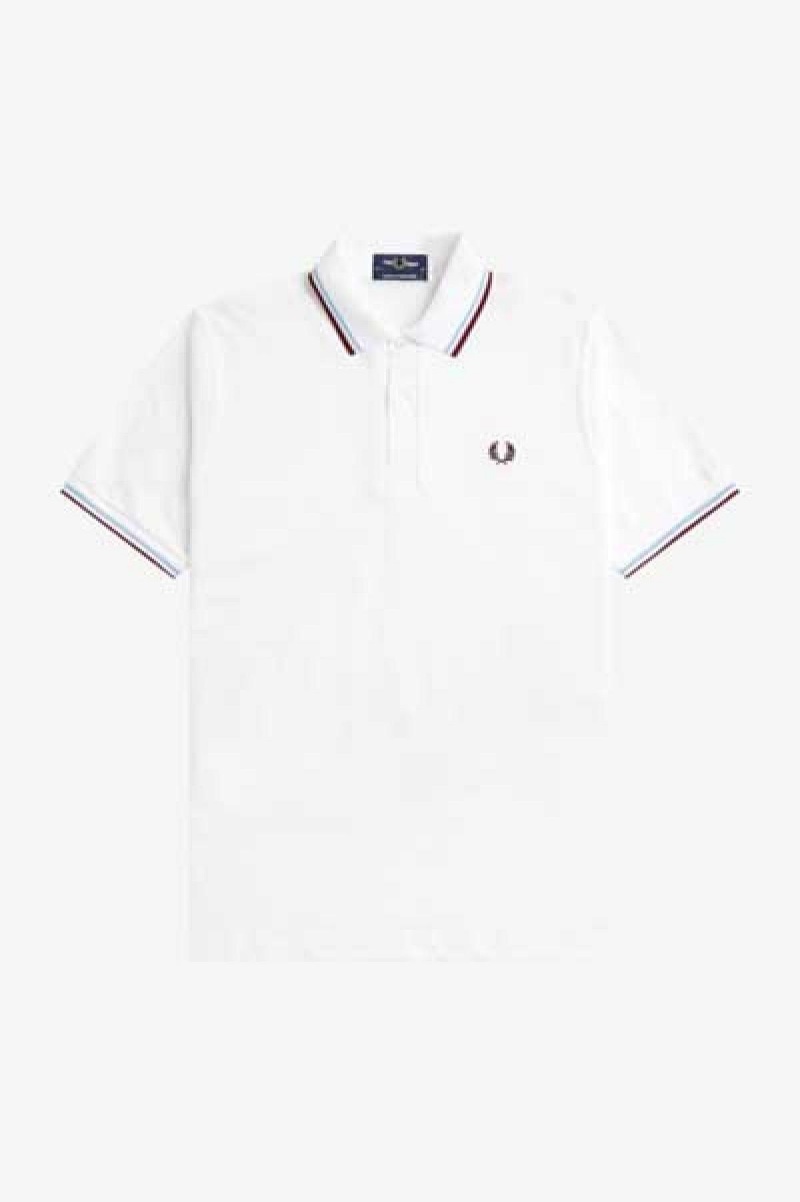 Fred Perry Shirt Fred Perry M12 Hombre Blancos Vino Granate | TMXPQ67509