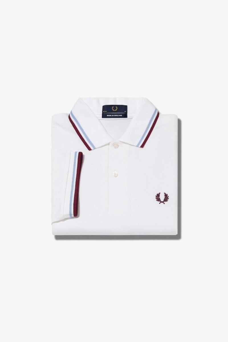 Fred Perry Shirt Fred Perry M12 Hombre Blancos Vino Granate | TMXPQ67509